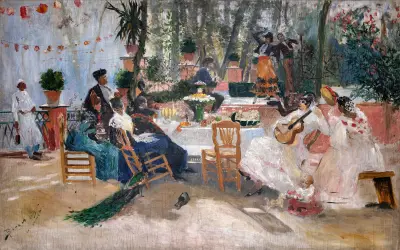 Lunch during La Feria in Granada. Sketch av Hugo Birger