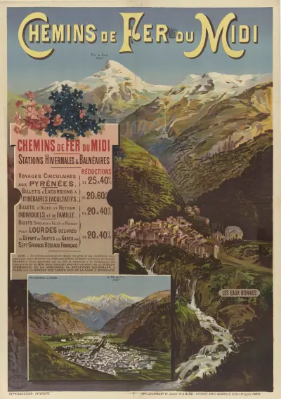 Chemins de fer du Midi – Stations hivernales et balnéaires. Les Eaux-Bonnes, Luchon av Frederic Hugo d’Alési