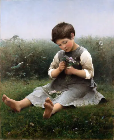 Girl Picking Flowers av Hugo Salmson