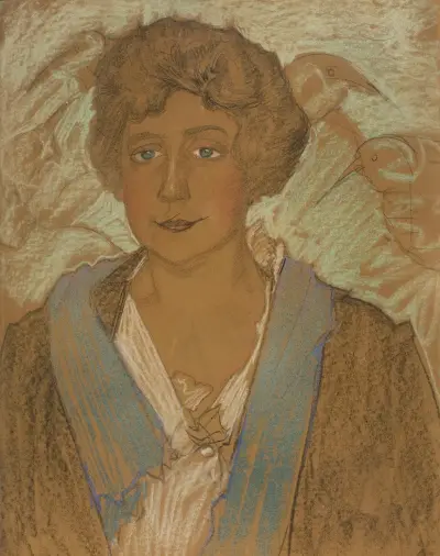 Portrait of Tekla Potocka, with birds in the background av Stanisław Ignacy Witkiewicz