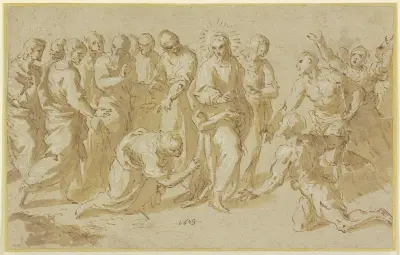 Christus und die Ehebrecherin av Jacopo Palma il Giovane