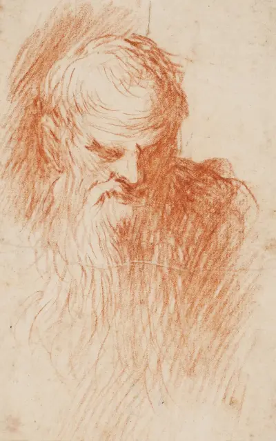 Huvud av skäggig man av Jacopo Palma il Giovane