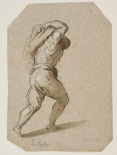 Man som bär en tung börda på ryggen av Jacopo Palma il Giovane