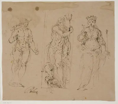 Neptun flankerad av Vulkan och en stads personifikation av Jacopo Palma il Giovane