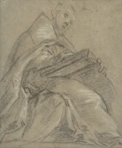 Sittande kyrkolärare läsande (Sankt Ambrosius eller Sankt Gregorius) av Jacopo Palma il Giovane