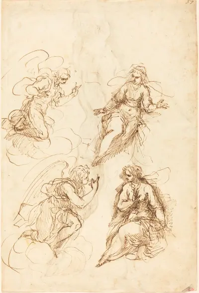 Studier för en bebådelse (recto) av Jacopo Palma il Giovane
