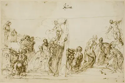 To kompositionsskitser til votivmaleriet af Doge Pasquale Cicogna, Sala del Pregadi, Dogepaladset, Venedig av Jacopo Palma il Giovane