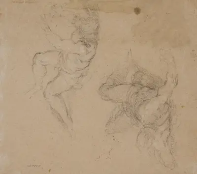 Två studier av liggande manliga figurer, sedda i förkortning av Jacopo Palma il Giovane