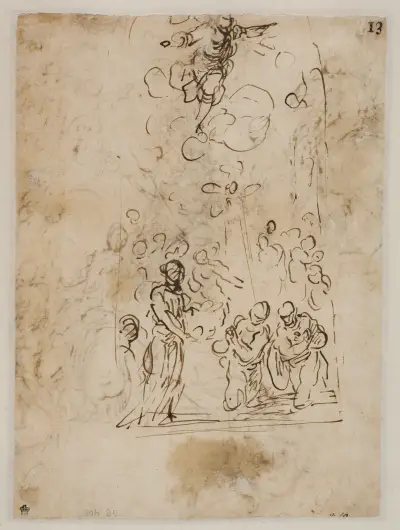 Tre figurer, der døbes av Jacopo Palma il Giovane