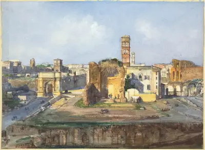 The Arch of Titus and the Temple of Venus and Rome near the Roman Forum av Ippolito Caffi