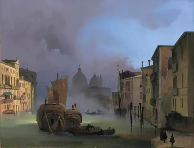 The Grand Canal, Venice, From The Ponte Dell’accademia, With Santa Maria Della Salute av Ippolito Caffi