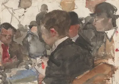 Kaartende mannen in een café av Isaac Israëls
