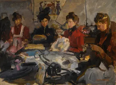The milliners’ workshop av Isaac Israëls
