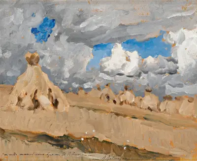 Haystacks In A Russian Landscape av Isaac Levitan