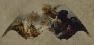 Minerve combattant la Force brutale devant l’Olympe réuni. av Isidore Pils