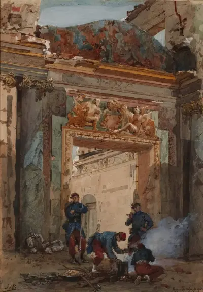 Ruinerna av Mars-salongen i Saint-Clouds palats 1871 av Isidore Pils