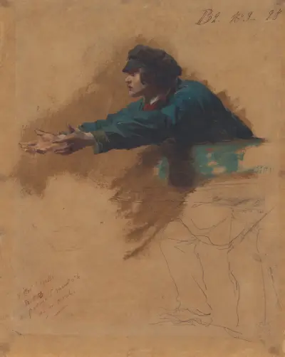 Young Man Leaning Forward with Outstretched Arms (Study for Soldiers Distributing Bread to the Poor) av Isidore Pils