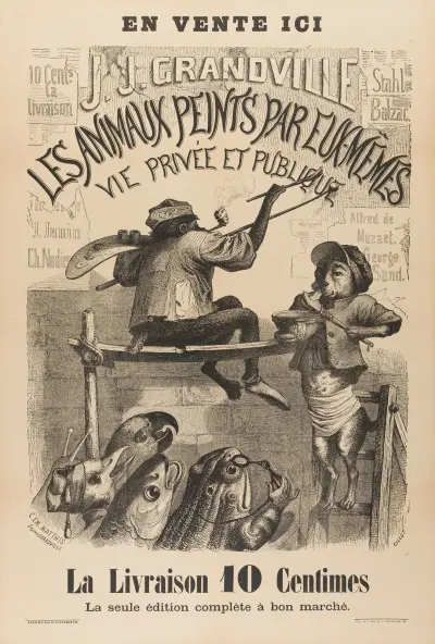 Affiche De Libraire Pour Les Scènes De La Vie Privée Et Publique Des Animaux av J. J. Grandville