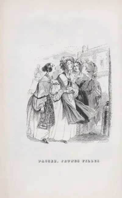 Unga flickor som passerar av J. J. Grandville