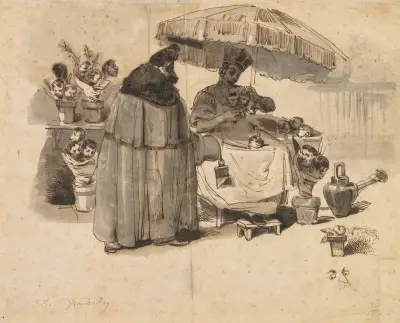 Studie för 'Au Bouquet de persil' (En persiljebukett) av J. J. Grandville