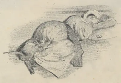 Kvinna sovande på marken av J. J. Grandville