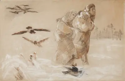Anhelli and Ellenai en Route – Sketch Inspired by the Poem ‘Anhelli’ by Juliusz Słowacki von Jacek Malczewski