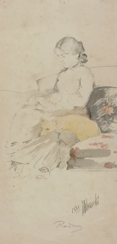 Helena Malczewska med hund på en soffa av Jacek Malczewski