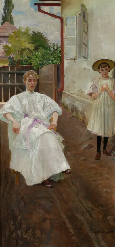 In front of the house – artist’s wife and daughter von Jacek Malczewski