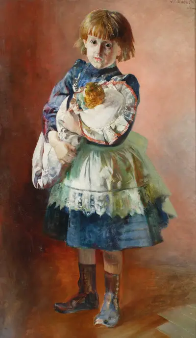 Porträtt av Julia, konstnärens dotter, med docka av Jacek Malczewski