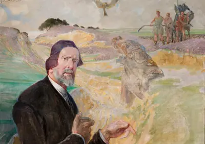 Self-portrait with a Polish road von Jacek Malczewski