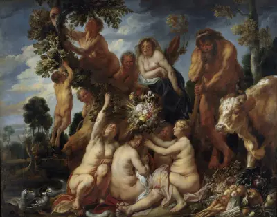 Achelous Defeated by Hercules. The Origin of the Cornucopia. (Allegory of Fruitfulness) av Jacob Jordaens