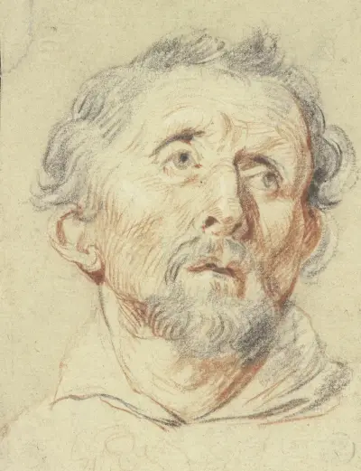 Gammal man framifrån, blickande uppåt av Jacob Jordaens