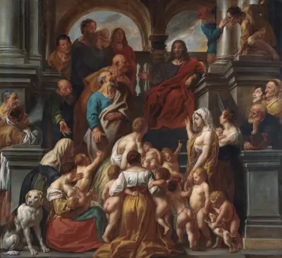 Christ blessing little Children. Suffer Little Children to Come unto me av Jacob Jordaens