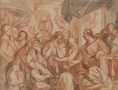 Kristus och äktenskapsbryterskan, förberedande skiss av Jacob Jordaens
