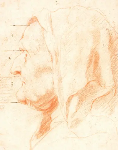 Gammal kvinnas huvud, i vänster profil av Jacob Jordaens