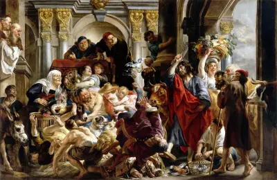 Jesus driver ut tempelhandlarna av Jacob Jordaens