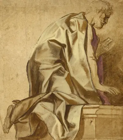 Knäböjande man, vänd åt höger av Jacob Jordaens