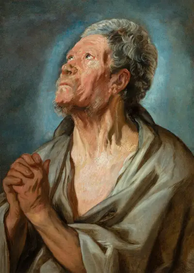 Studie av en gammal man med knäppta händer av Jacob Jordaens