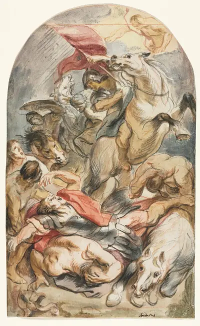 Sauls omvändelse med ryttare och fana av Jacob Jordaens