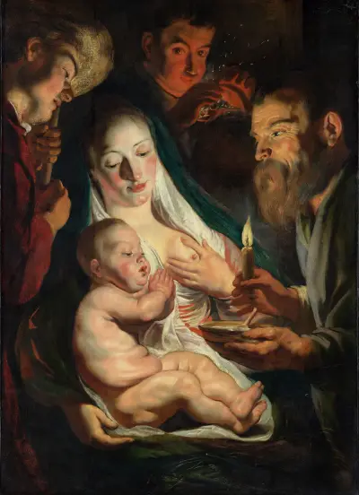 Den heliga familjen med herdar av Jacob Jordaens