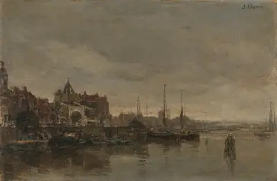 De Schreierstoren met de brug over de Gelderse Kade te Amsterdam av Jacob Maris