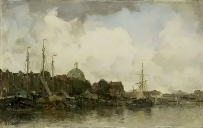 Stadsvy med kupolkyrka av Jacob Maris
