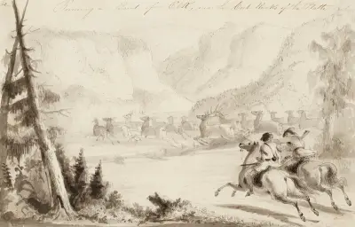 Running a Bank of Elk, Near the Cut Rocks of the Platte av Alfred Jacob Miller