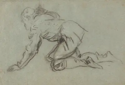 A Kneeling Man Holding a Staff (recto) av Jacopo Tintoretto