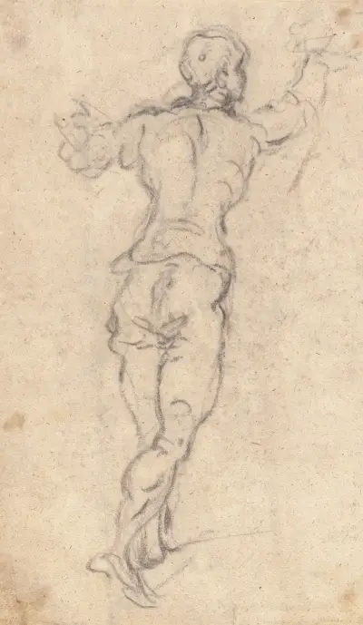 A Striding Youth with His Arms Raised, Seen from Behind av Jacopo Tintoretto