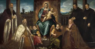 Dogen Alvise Mocenigo och familj inför madonnan och barnet av Jacopo Tintoretto