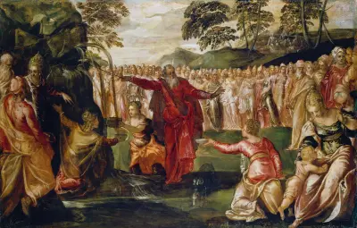Moses slår vatten ur klippan av Jacopo Tintoretto