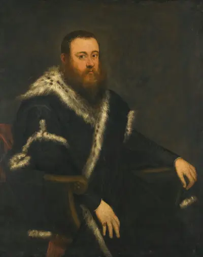 Portrait Of A Bearded Man In A Black Robe With Fur av Jacopo Tintoretto