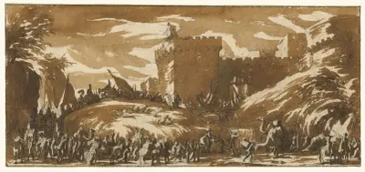 En armé lämnar ett slott av Jacques Callot
