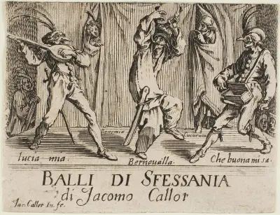 Titelbild till Balli di Sfessania av Jacques Callot